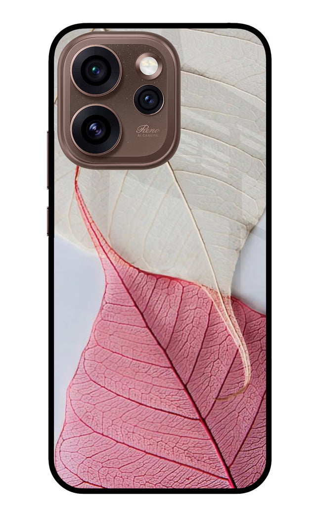 White Pink Leaf Oppo Reno15 Pro 5G Metal Case Back Cover by Casekaro