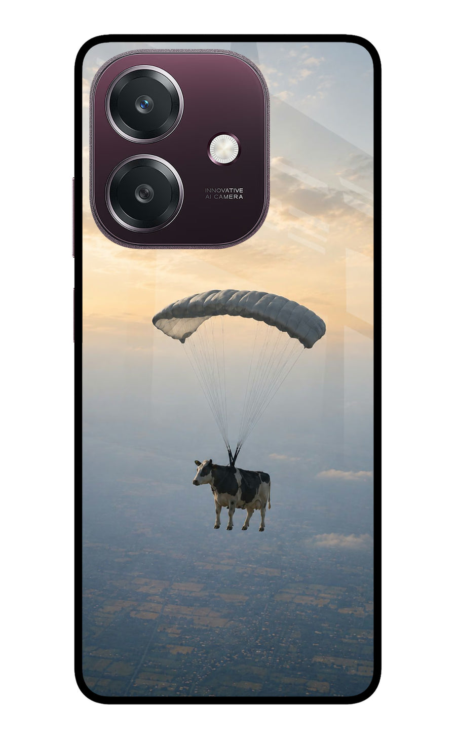 Skydiving Cow Oppo A3 5G Back Cover, Metal case