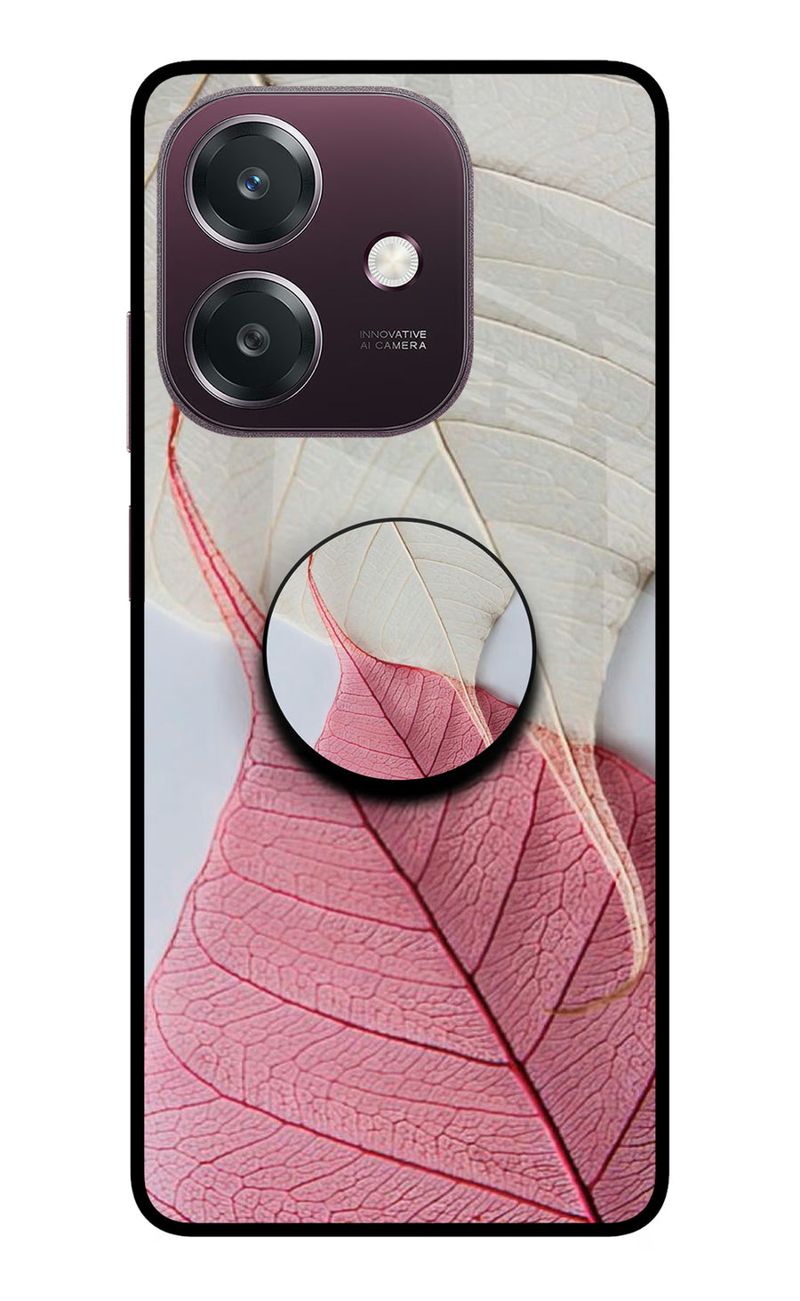 White Pink Leaf Oppo A3 5G Pop Case, Metal case