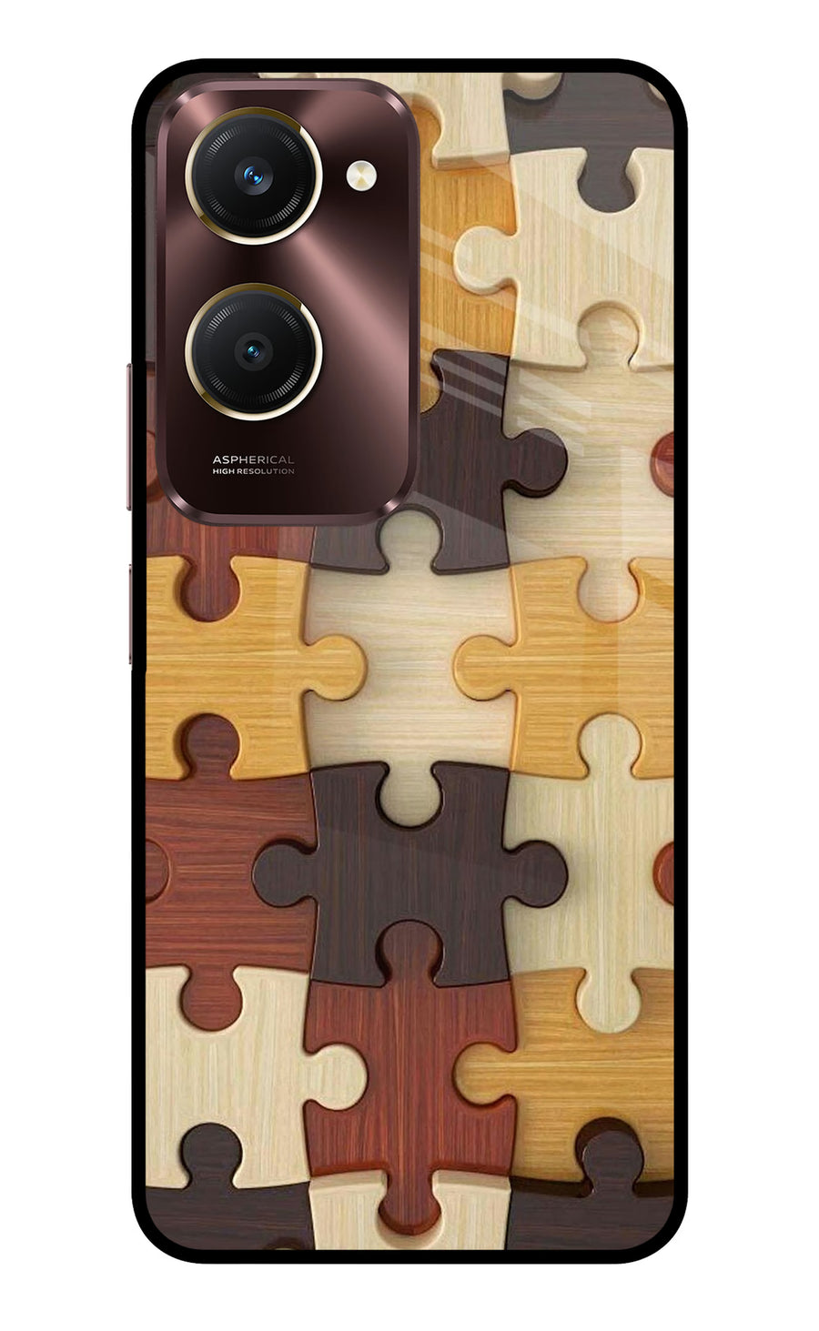 Wooden Puzzle Vivo Y28e 5G Back Cover, Metal case
