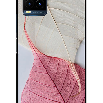 White Pink Leaf Vivo Y21T Metal Case Back Cover by Casekaro