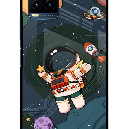 Cartoon Astronaut Vivo Y21T Metal Case Back Cover by Casekaro