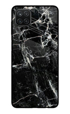 Black Marble Texture Samsung A12 Metal Case Back Cover by Casekaro