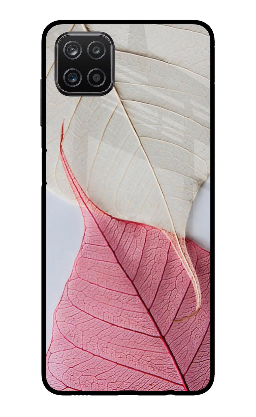 White Pink Leaf Samsung A12 Back Cover, Metal case