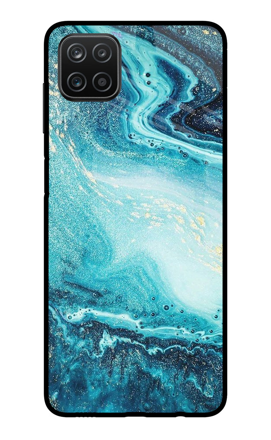 Blue Glitter Marble Samsung A12 Back Cover, Metal case