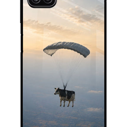 Skydiving Cow Samsung A12 Metal Case Back Cover by Casekaro