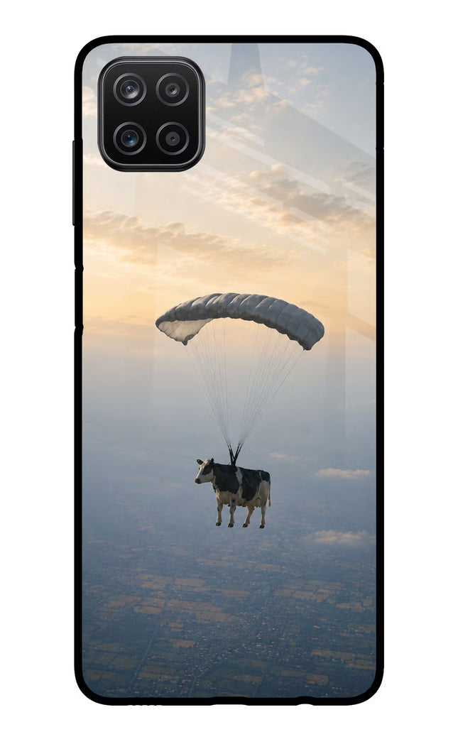Skydiving Cow Samsung A12 Metal Case Back Cover by Casekaro
