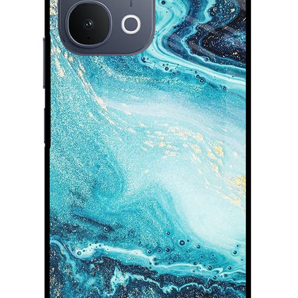 Blue Glitter Marble iQOO Z11x 5G Metal Case Back Cover by Casekaro