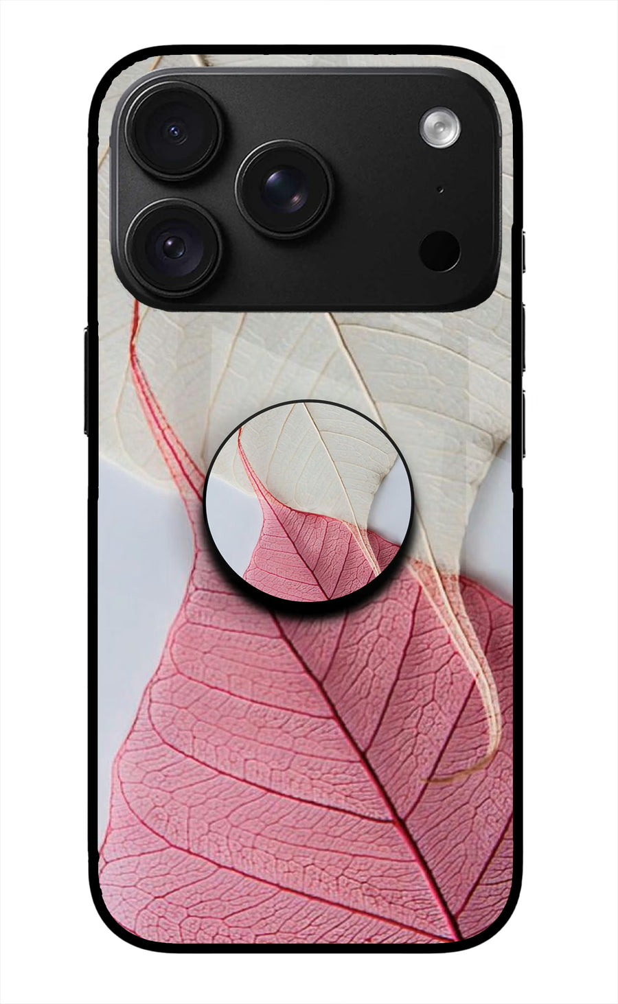 White Pink Leaf iPhone 18 Pro Pop Case, Metal case