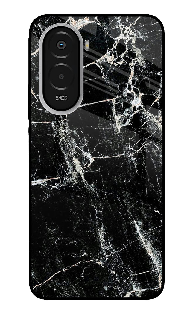 Black Marble Texture Poco M7 Plus 5G Metal Case Back Cover by Casekaro