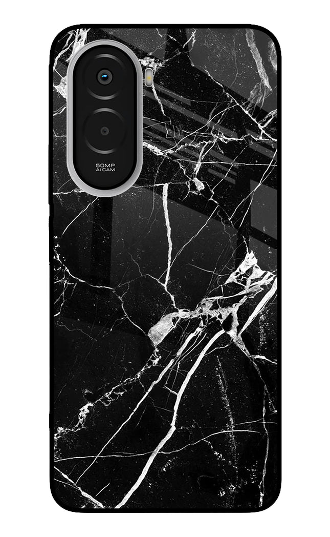 Black Marble Pattern Poco M7 Plus 5G Metal Case Back Cover by Casekaro