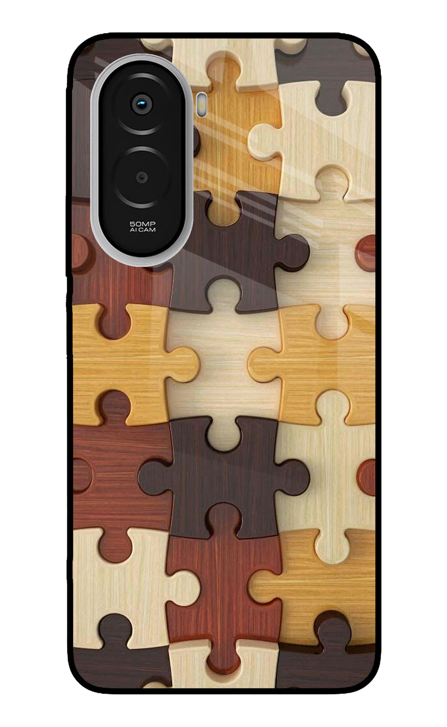 Wooden Puzzle Poco M7 Plus 5G Back Cover, Metal case