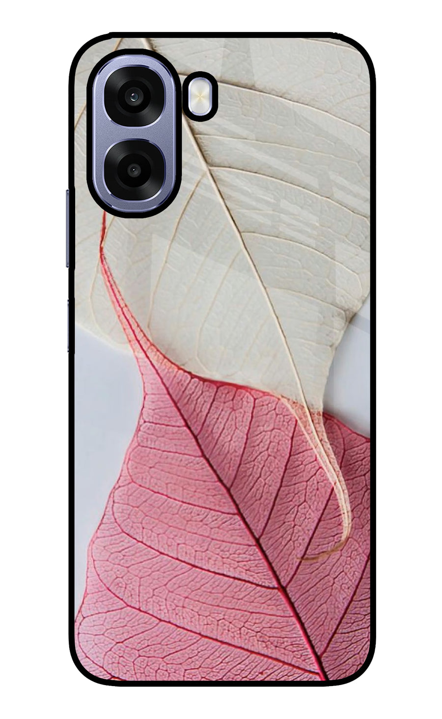 White Pink Leaf Oppo A6 5G Back Cover, Metal case