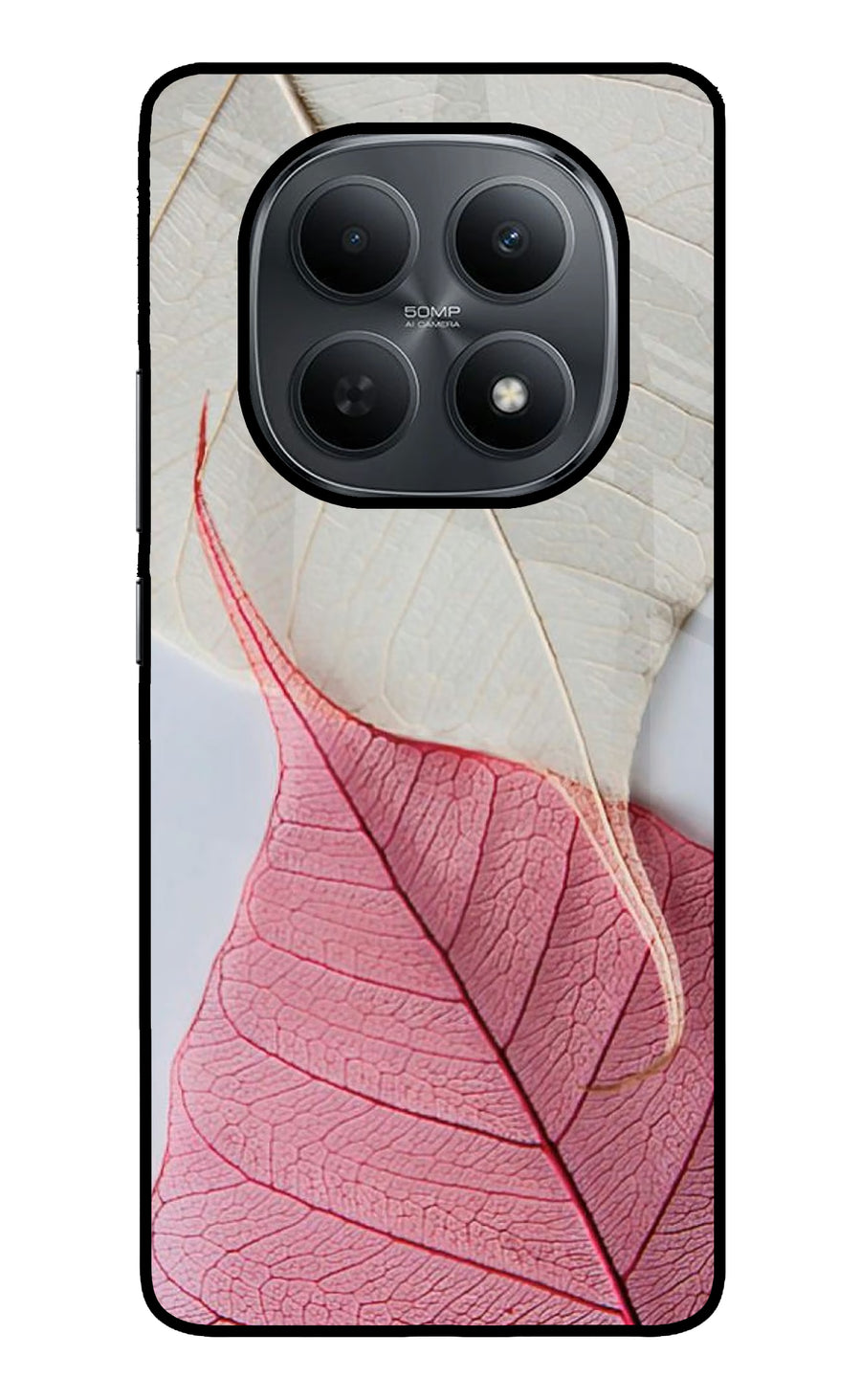 White Pink Leaf Poco M8 5G Back Cover, Metal case