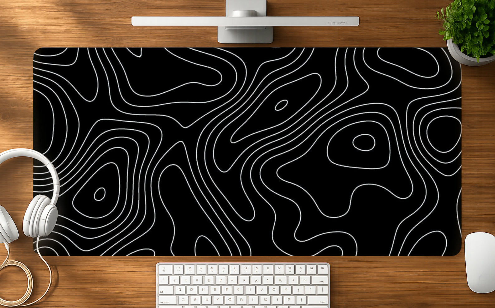 Black Contour mousepad mockup - 23x11 inch large gaming desk mat by Casekaro