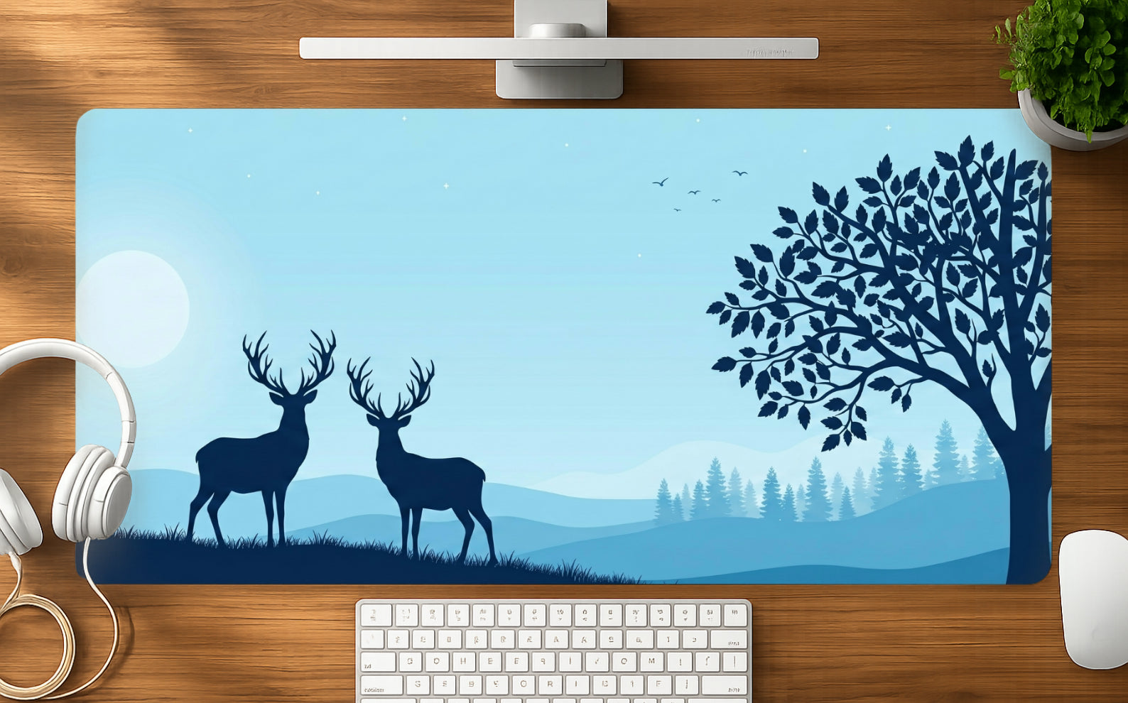 Blue Deer mousepad mockup - 23x11 inch large gaming desk mat by Casekaro