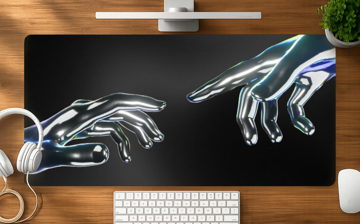Chrome Hands mousepad mockup - 23x11 inch large gaming desk mat by Casekaro