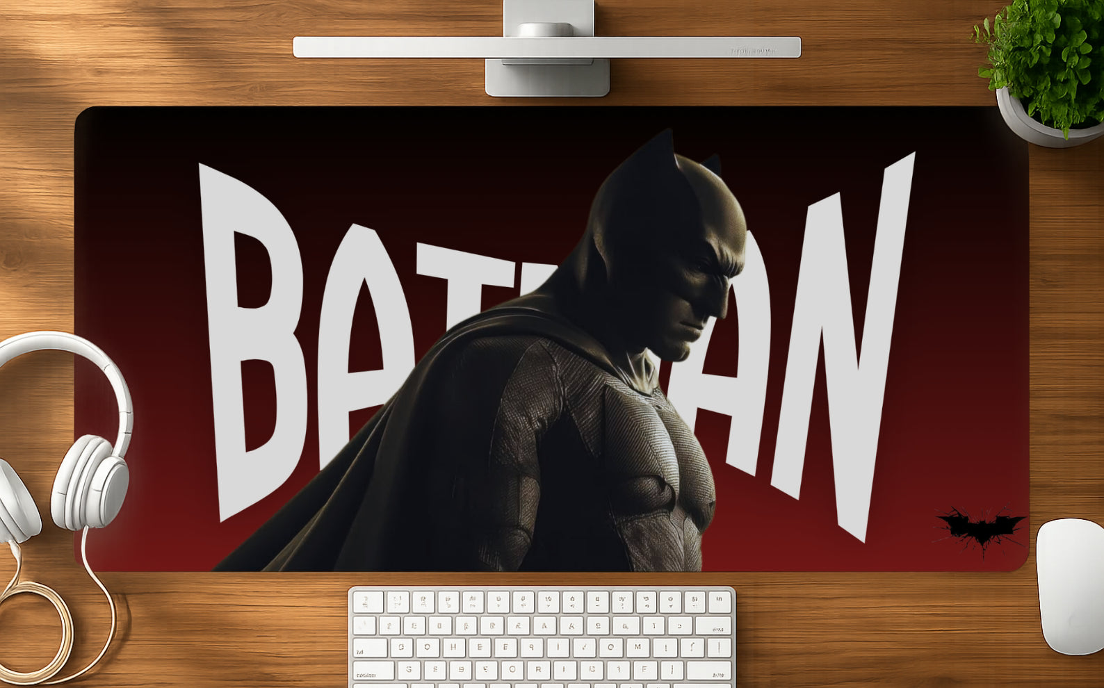 Dark Knight mousepad mockup - 23x11 inch large gaming desk mat by Casekaro