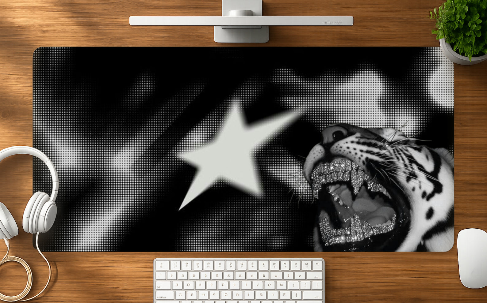Diamond Tiger mousepad mockup - 23x11 inch large gaming desk mat by Casekaro
