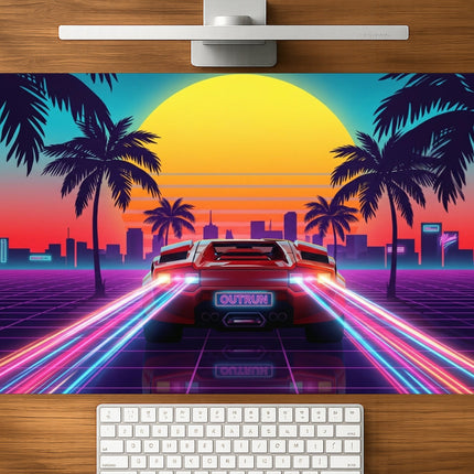 Neon Drive mousepad mockup - 23x11 inch large gaming desk mat by Casekaro