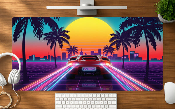 Neon Drive mousepad mockup - 23x11 inch large gaming desk mat by Casekaro
