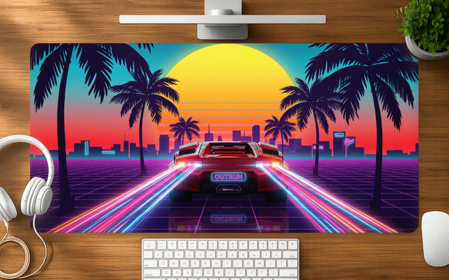 Neon Drive mousepad mockup - 23x11 inch large gaming desk mat by Casekaro