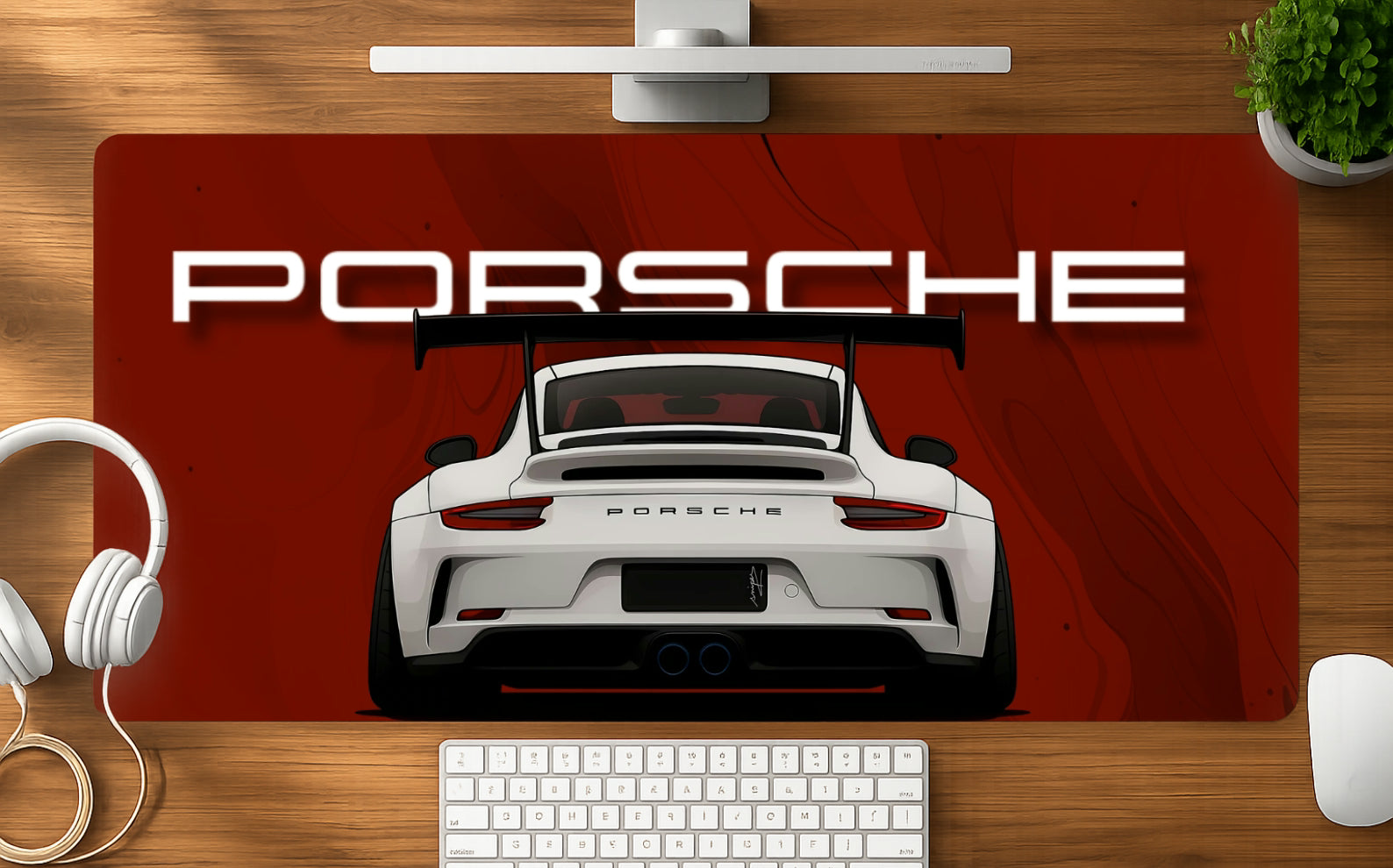 Porsche Red mousepad mockup - 23x11 inch large gaming desk mat by Casekaro
