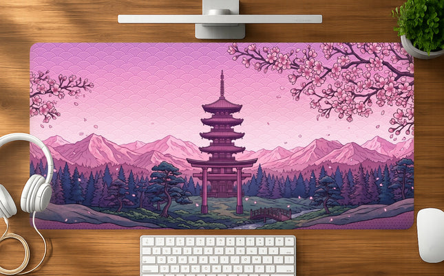 Purple Lines mousepad mockup - 23x11 inch large gaming desk mat by Casekaro