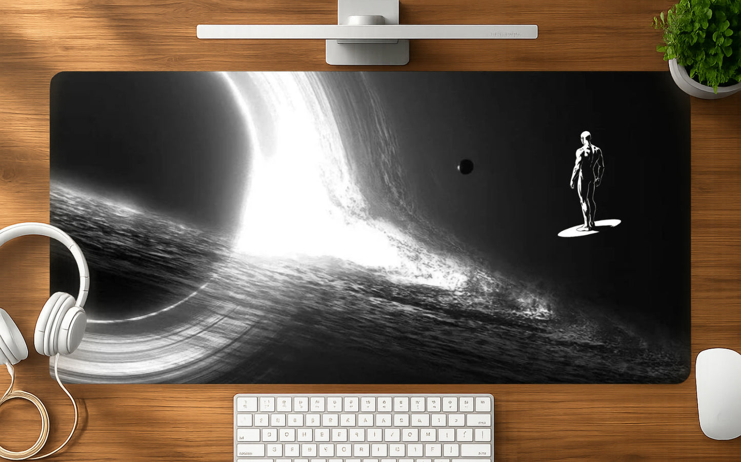 Space Surfer mousepad mockup - 23x11 inch large gaming desk mat by Casekaro