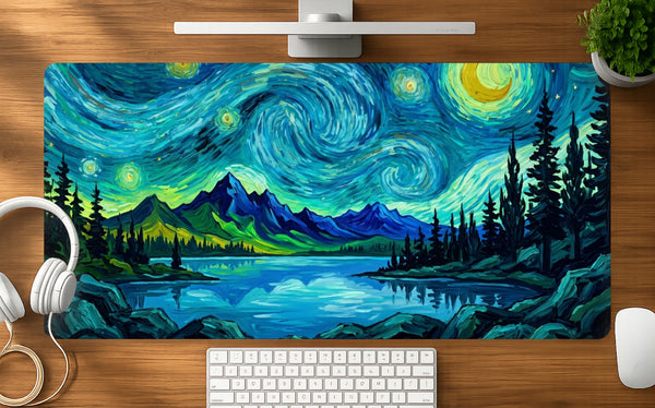 Starry Lake mousepad mockup - 23x11 inch large gaming desk mat by Casekaro