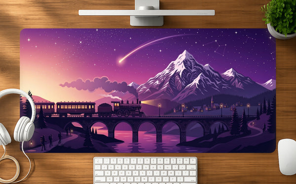 Steam Train mousepad mockup - 23x11 inch large gaming desk mat by Casekaro