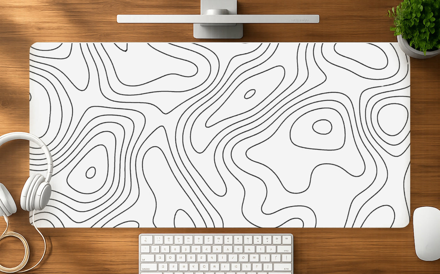 White Contour mousepad mockup - 23x11 inch large gaming desk mat by Casekaro