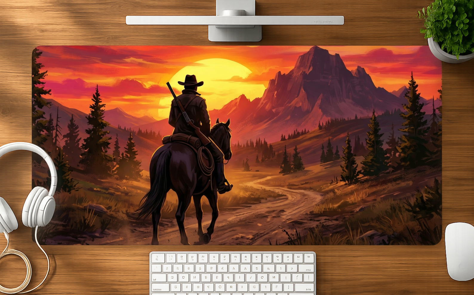 Wild West mousepad mockup - 23x11 inch large gaming desk mat by Casekaro