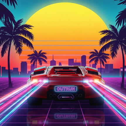 Neon Drive mousepad design - 23x11 inch large gaming desk mat by Casekaro