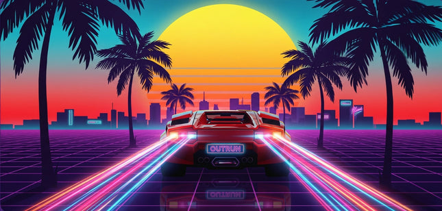 Neon Drive mousepad design - 23x11 inch large gaming desk mat by Casekaro