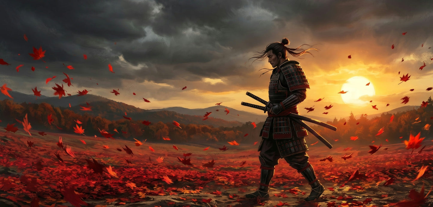 Red Samurai mousepad design - 23x11 inch large gaming desk mat by Casekaro