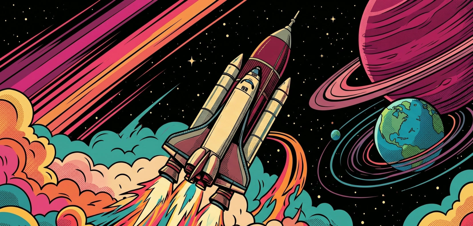 Retro Rocket mousepad design - 23x11 inch large gaming desk mat by Casekaro