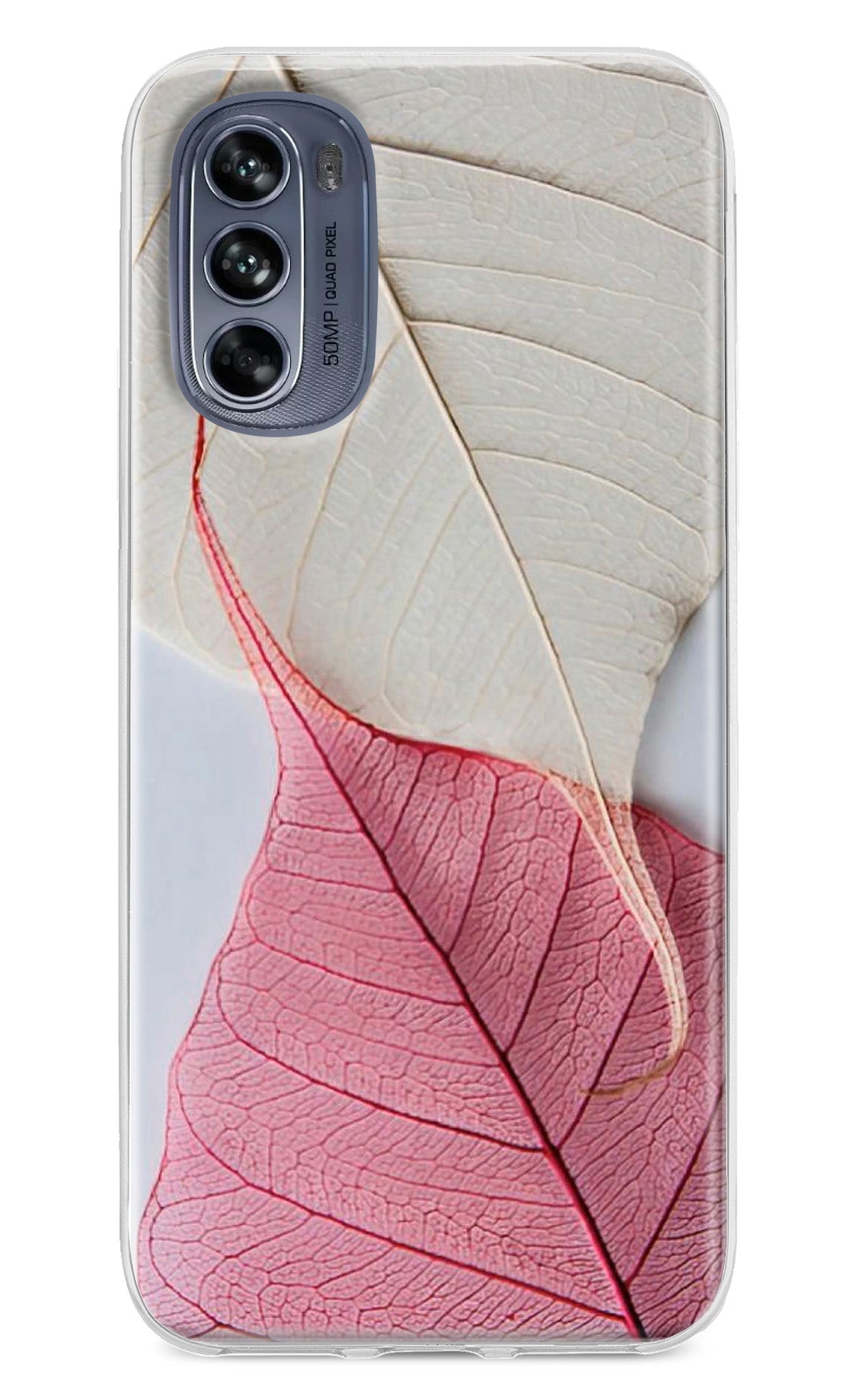 White Pink Leaf Moto G62 5G Back Cover