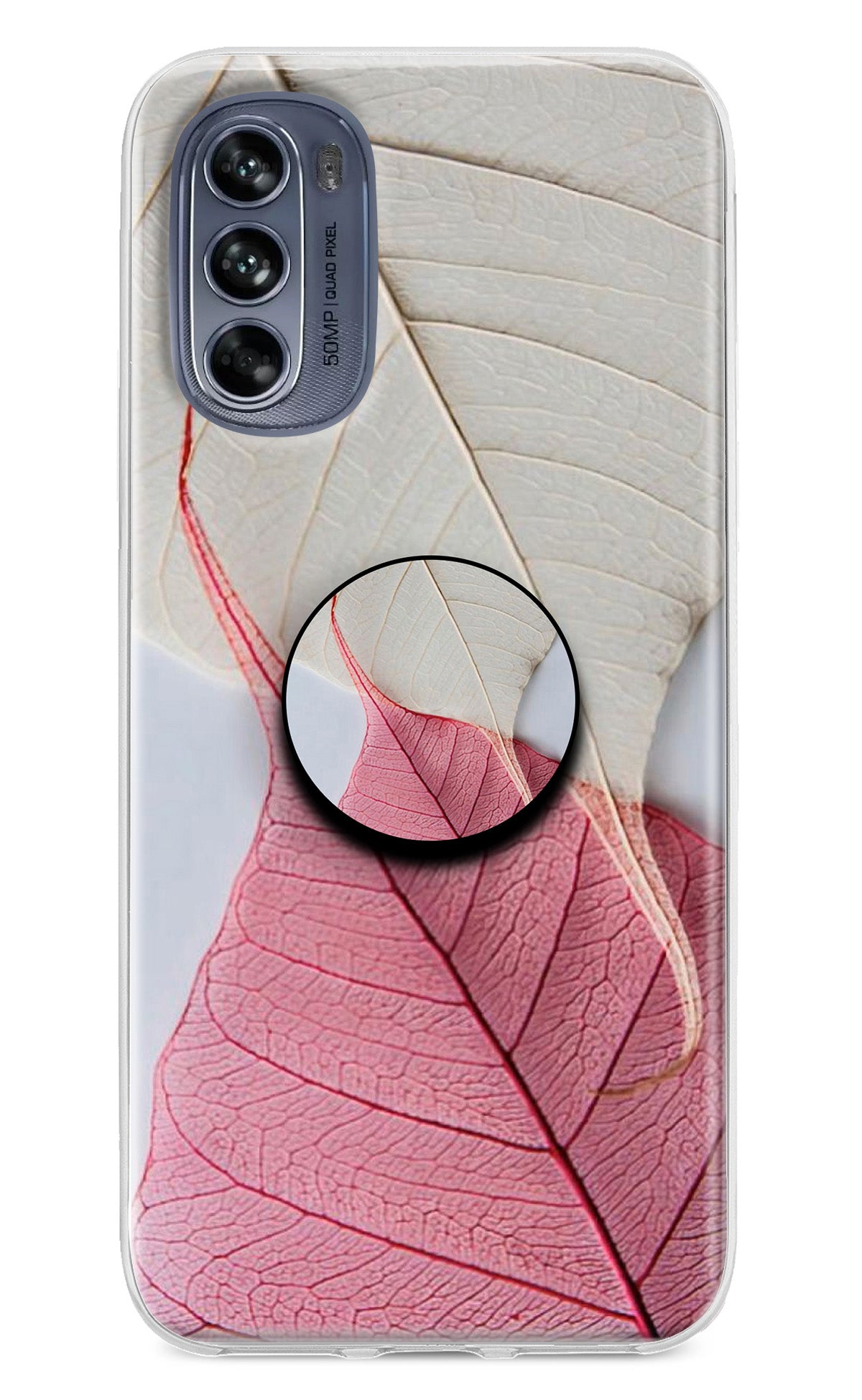 White Pink Leaf Moto G62 5G Pop Case