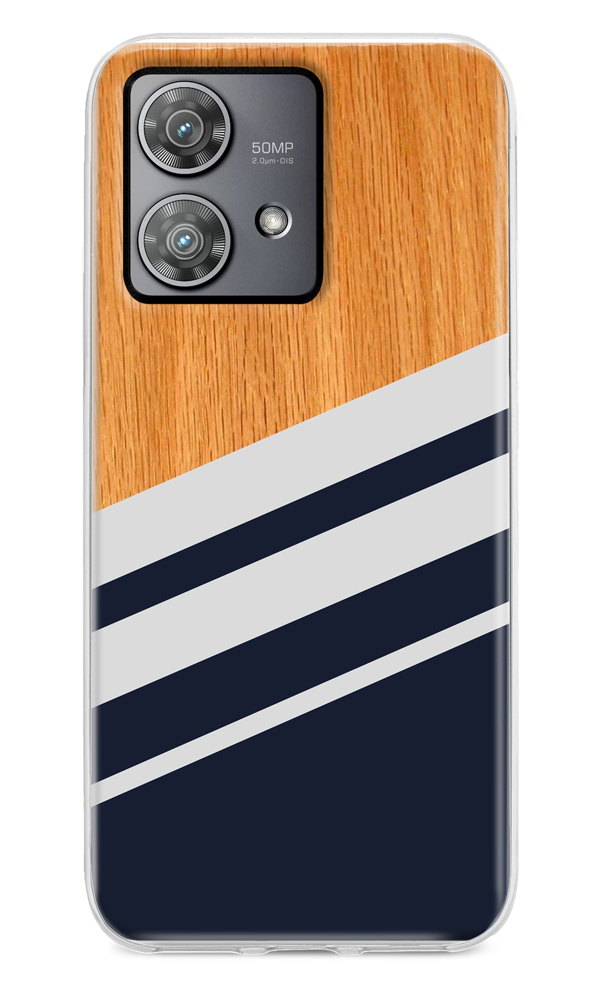 Blue and white wooden Moto Edge 40 Neo Back Cover