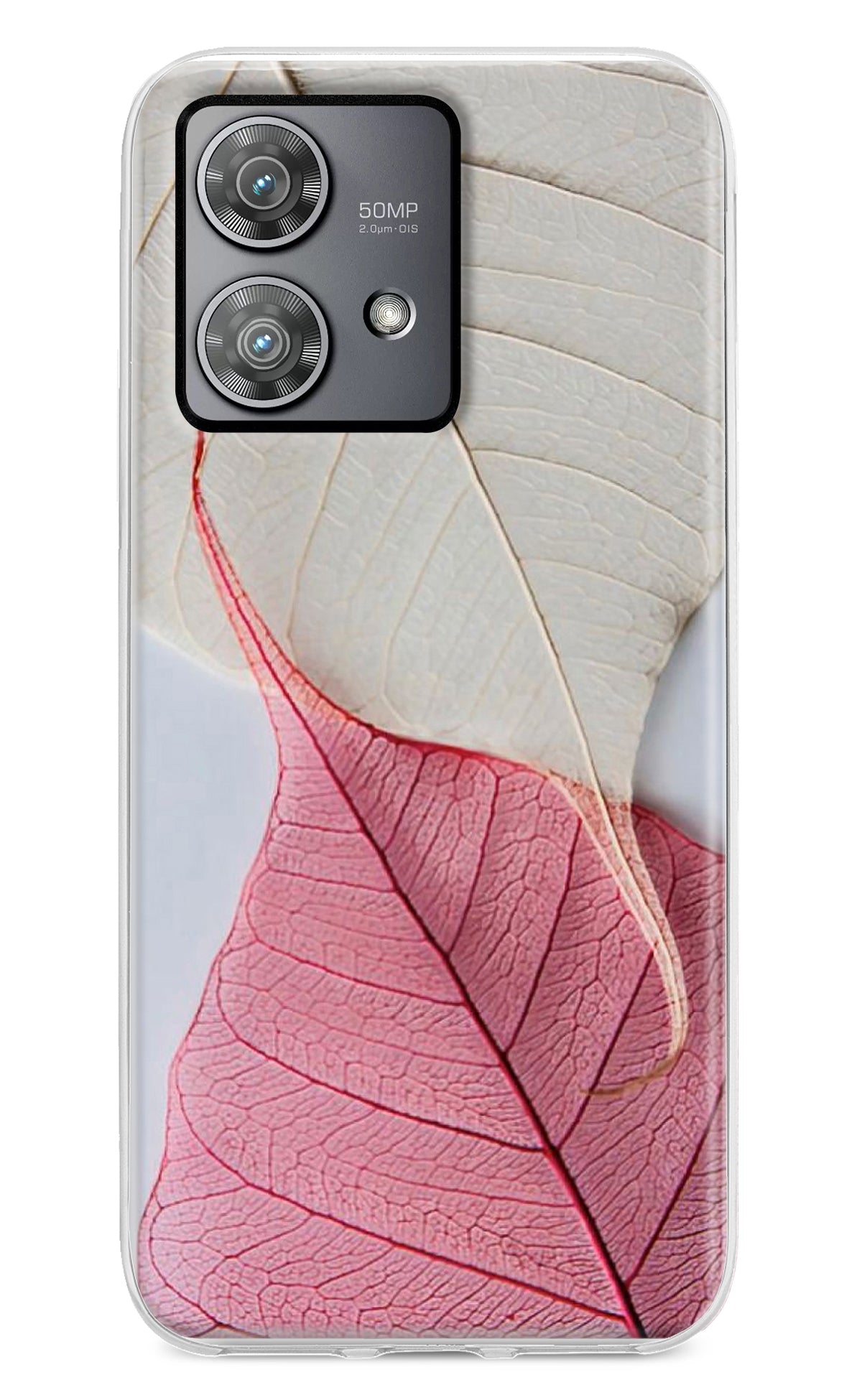 White Pink Leaf Moto Edge 40 Neo Back Cover