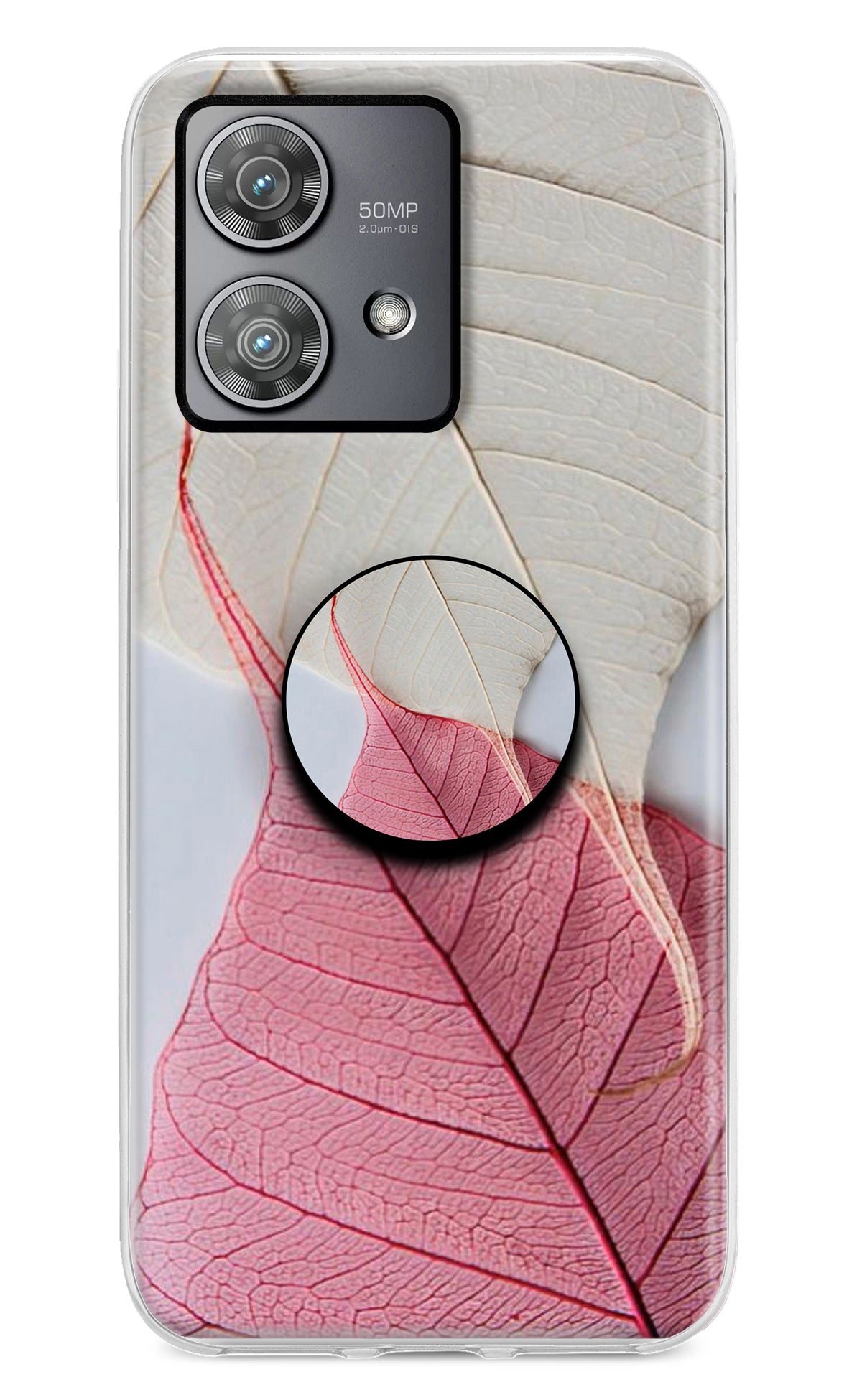 White Pink Leaf Moto Edge 40 Neo Pop Case