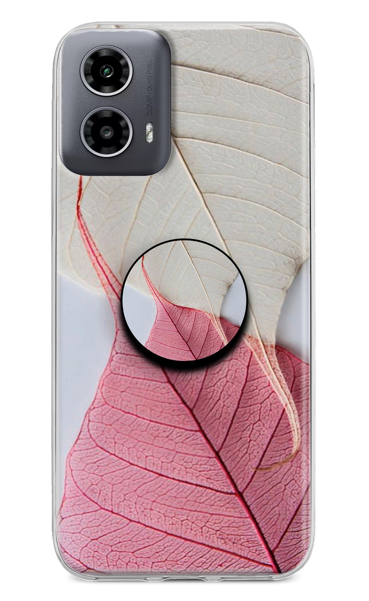 White Pink Leaf Moto G34 5G Pop Case