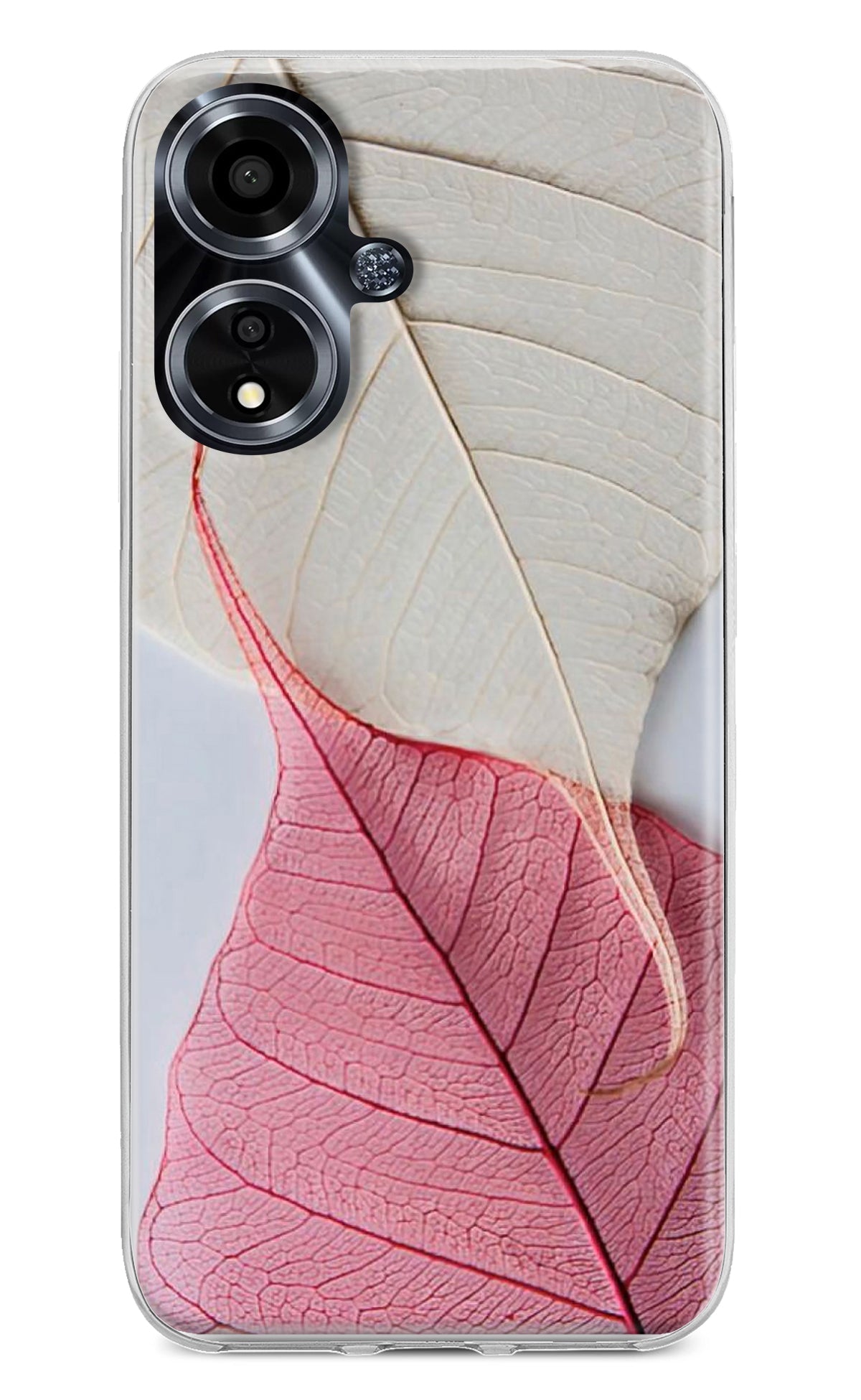 White Pink Leaf Oppo A59 5G Back Cover