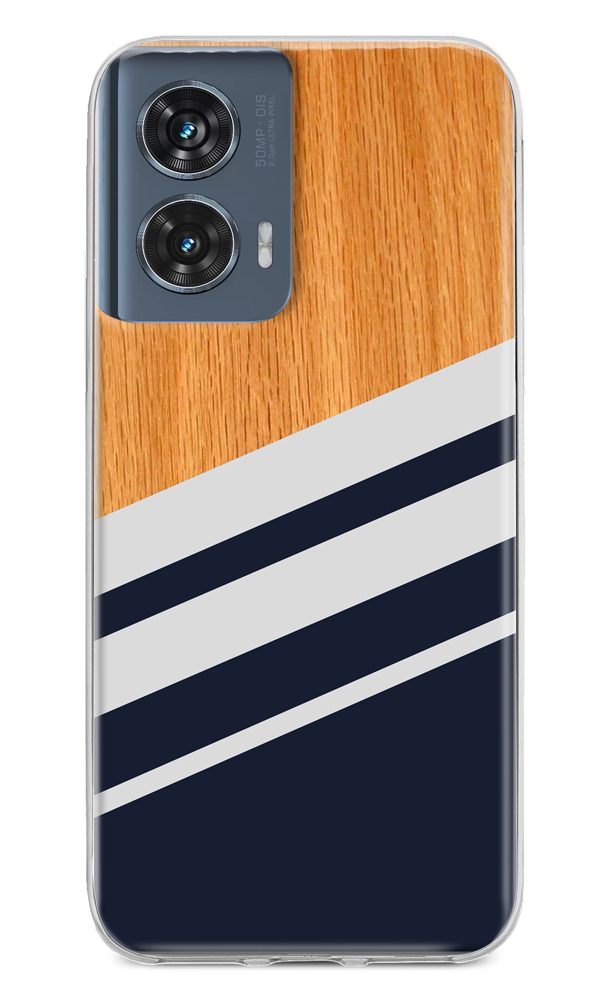 Blue and white wooden Moto Edge 50 Fusion Back Cover