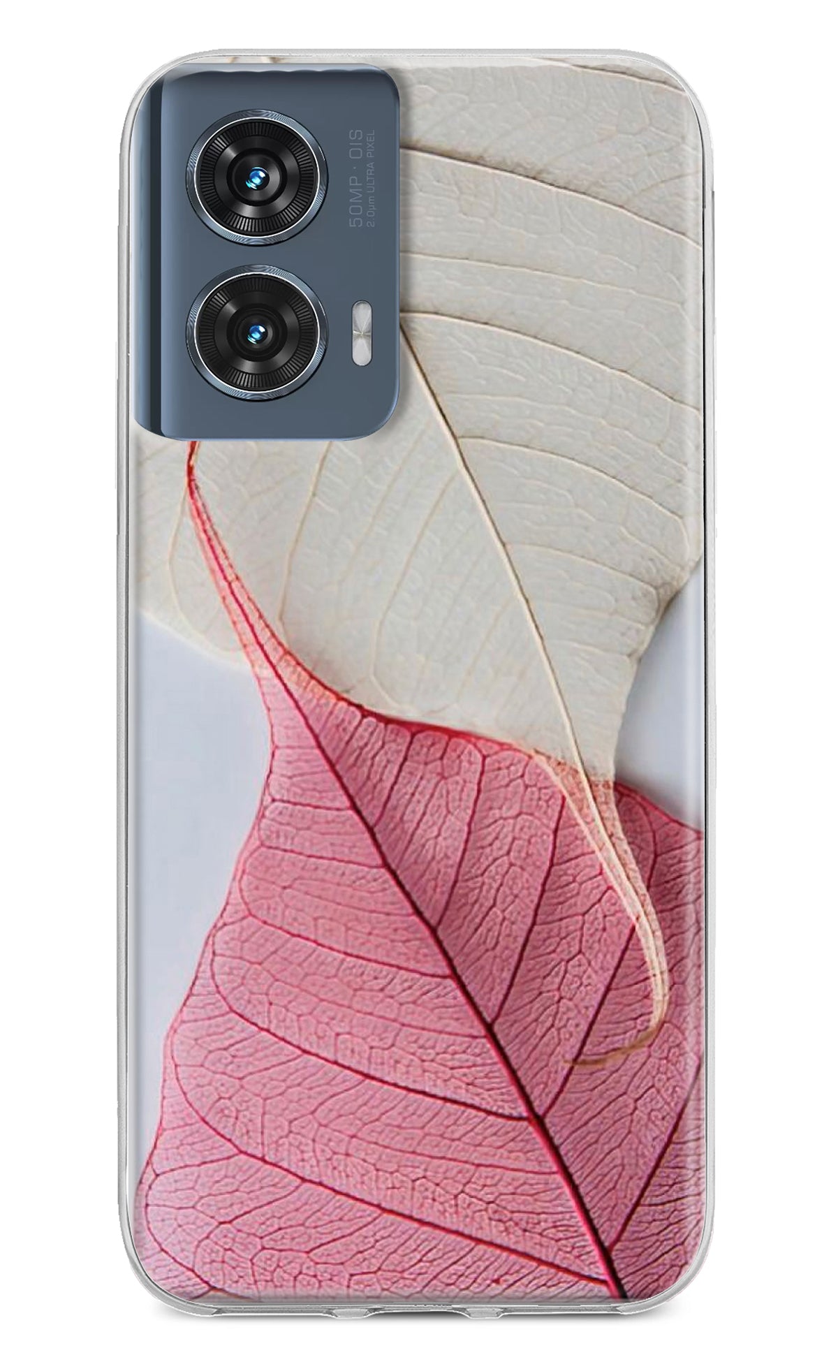 White Pink Leaf Moto Edge 50 Fusion Back Cover