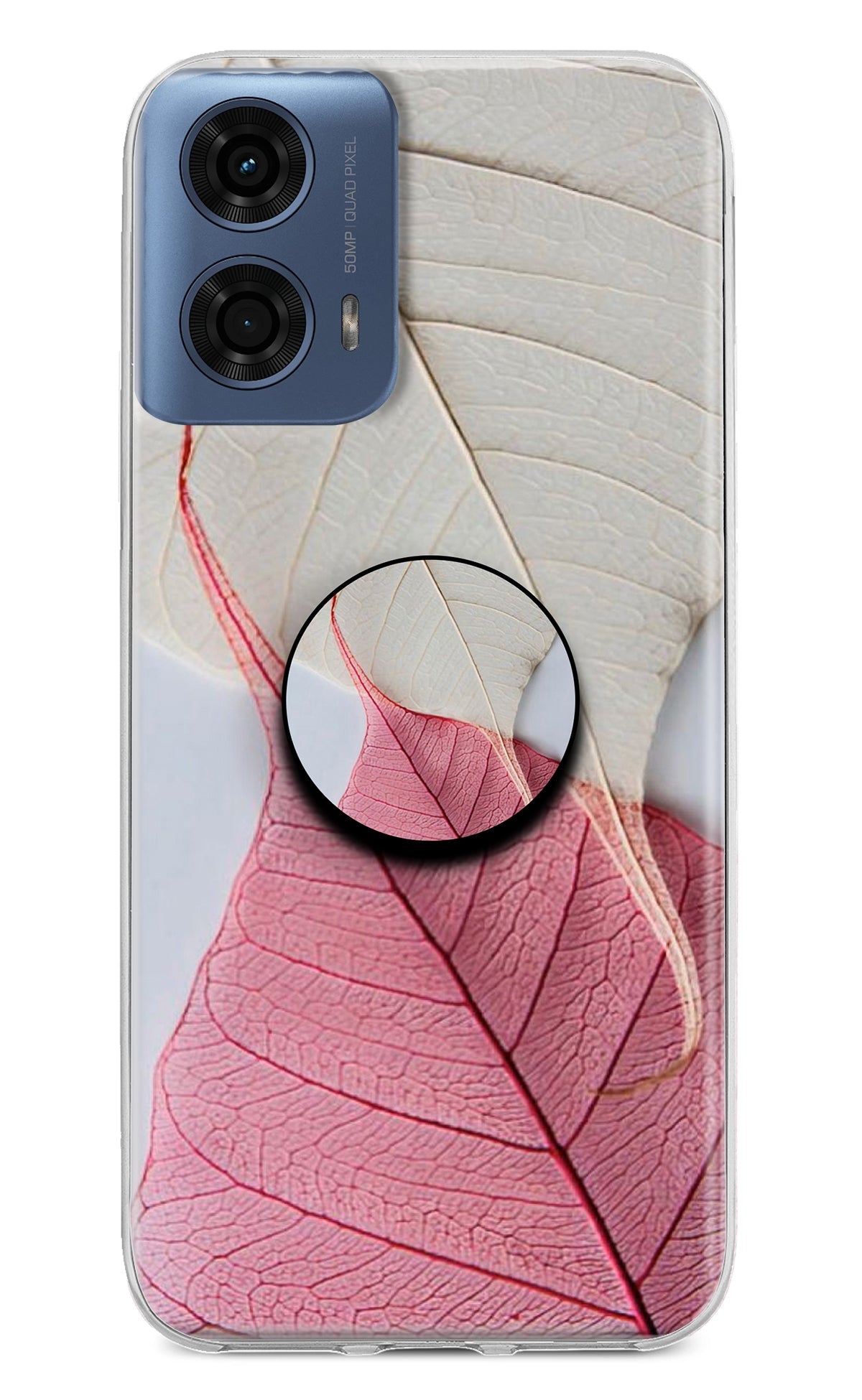 White Pink Leaf Moto G24 Power Pop Case