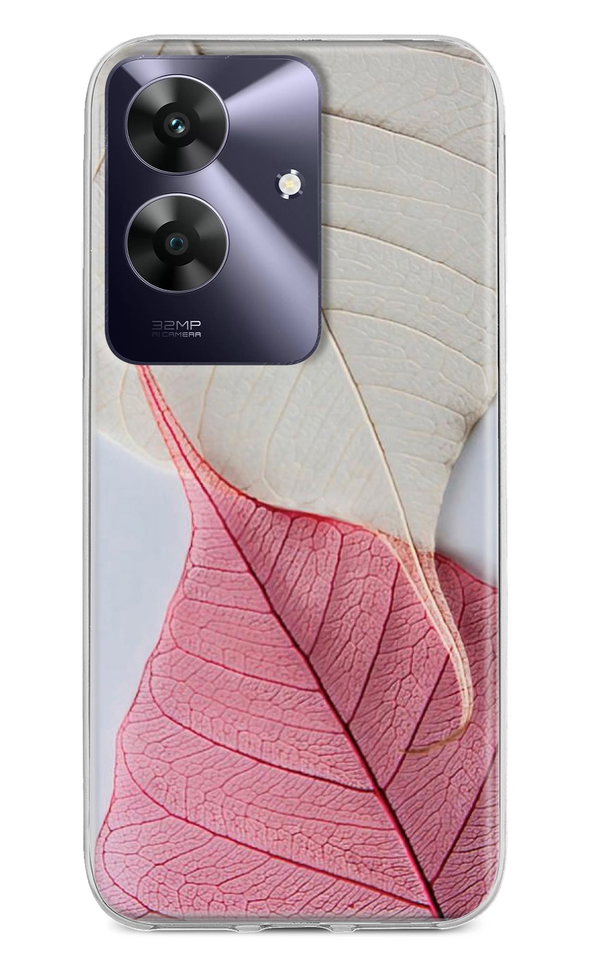 White Pink Leaf Realme C61 Back Cover