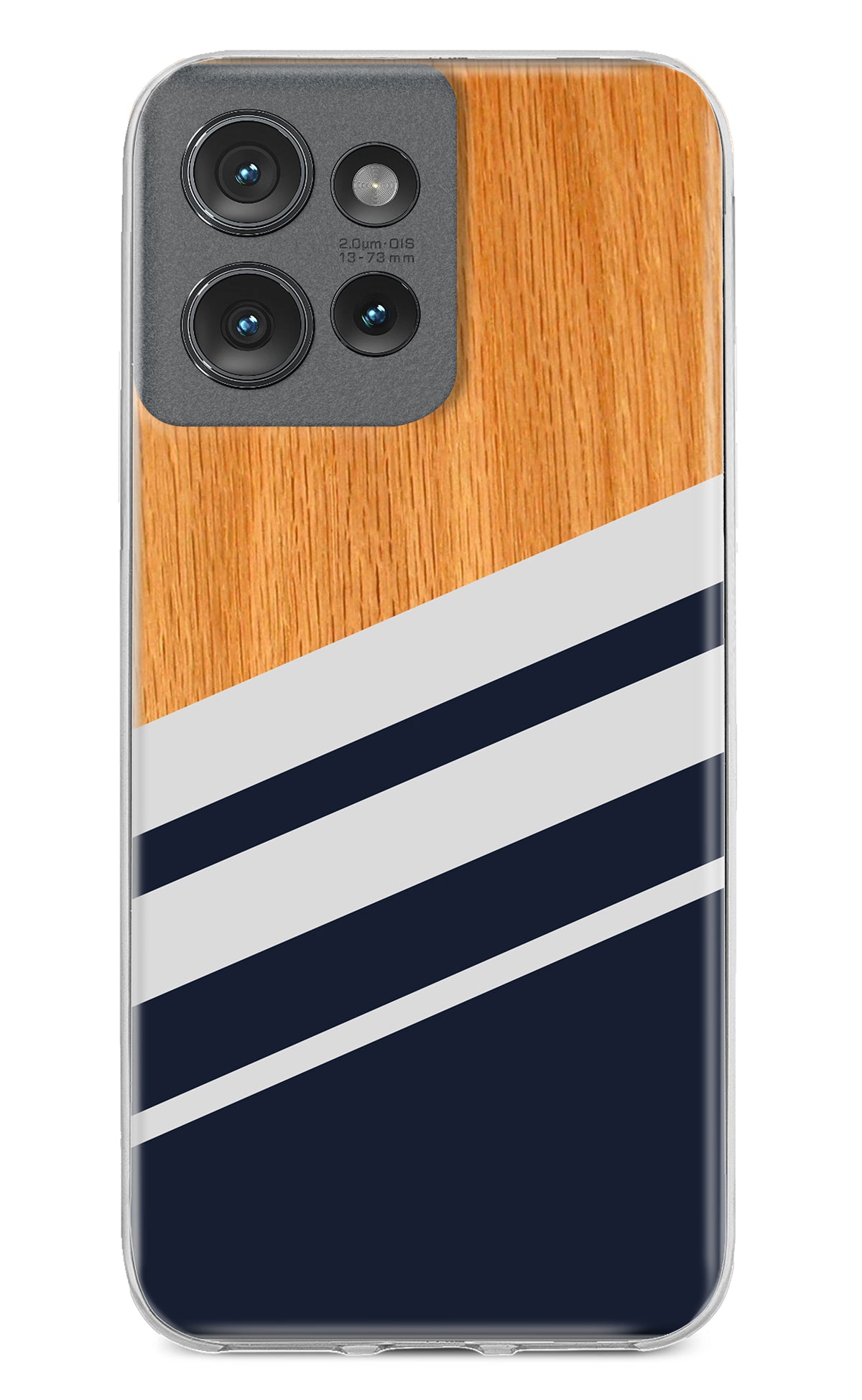 Blue and white wooden Moto Edge 50 Back Cover