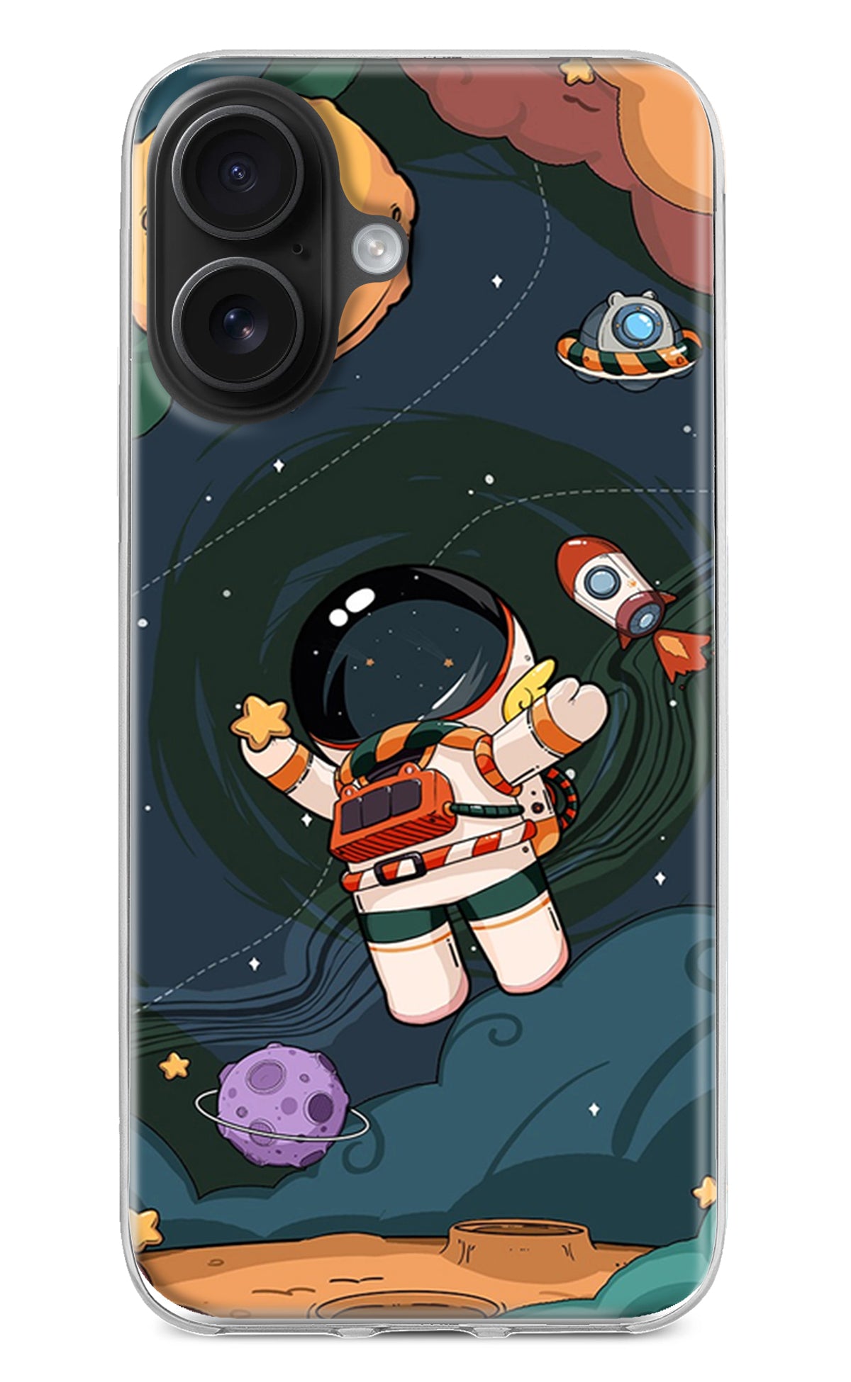 Cartoon Astronaut iPhone 16 Plus Back Cover